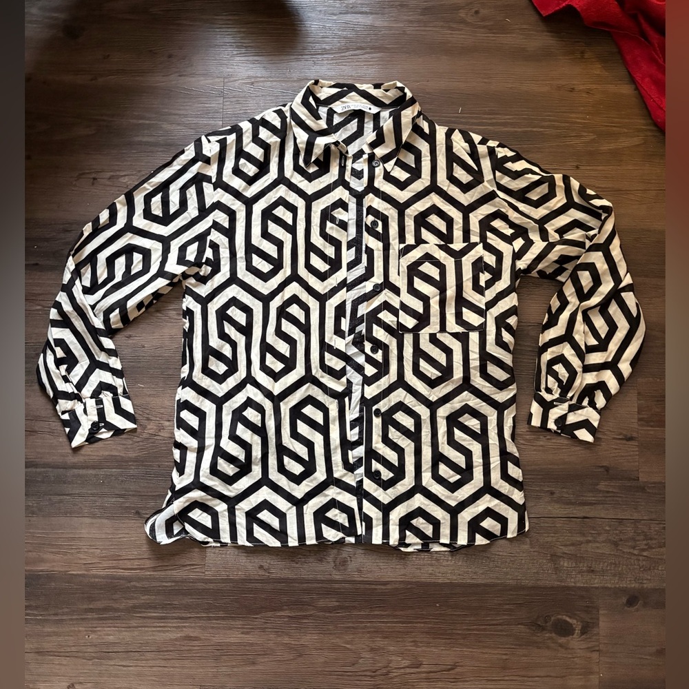 Zara Black and Cream Patterned Shirt